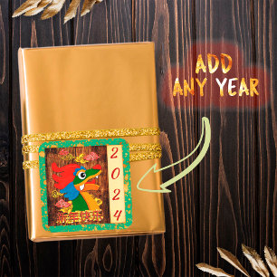 Add Year Chinese Year Dragon Red Jade Green Gold Square Sticker