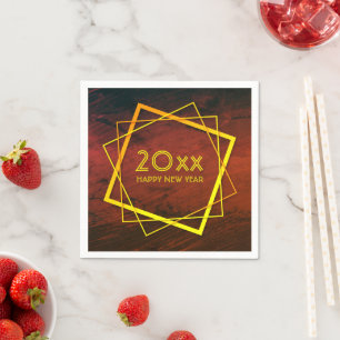 Add Year Happy New Year 20xx Geometric Gold Napkin