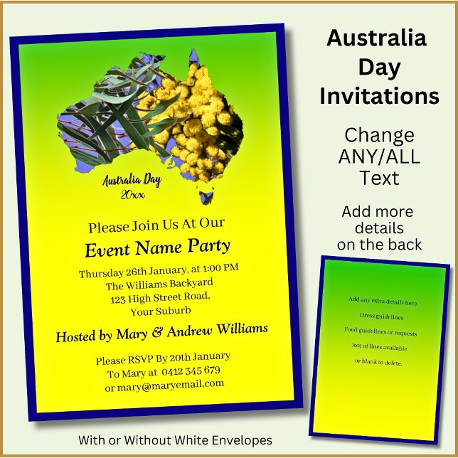 Add Year Text, Wattle Gum Leaf Australia Day Party Invitation (Creator Uploaded)