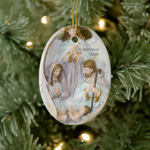 Add Year to Nativity Manger Scene Ceramic Tree Decoration