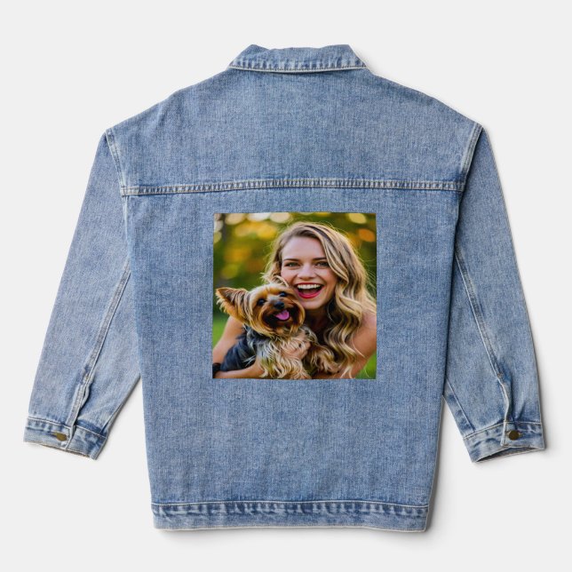Add Yorkshire Terrier Photo Personalize Denim Jacket (Back)