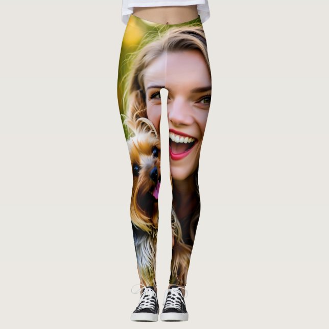 Add Yorkshire Terrier Photo Personalize Leggings (Front)