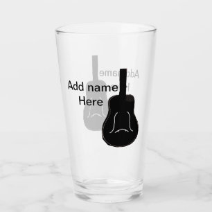 Add you name black white guitar text musical instr glass