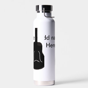 Add you name black white guitar text musical instr water bottle