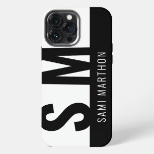 Add you Name Bold Initials Monogram Black & White  iPhone 13 Pro Max Case