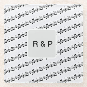 Add you name couple musical notes beats pattern bl glass coaster