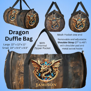 Add You Name or Text - Dragon on Wooden Door Wall Duffle Bag