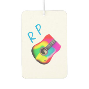 Add you name text brown acoustic guitar colourful car air freshener