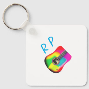 Add you name text brown acoustic guitar colourful key ring