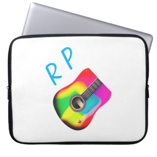 Add you name text brown acoustic guitar colourful laptop sleeve