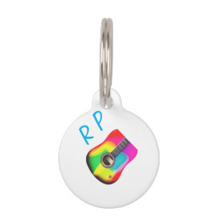 Add you name text brown acoustic guitar colourful pet tag