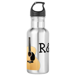 Add you name text brown acoustic guitar editable 532 ml water bottle