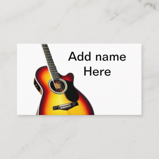 Add you name text brown acoustic guitar editable t business card (Front)