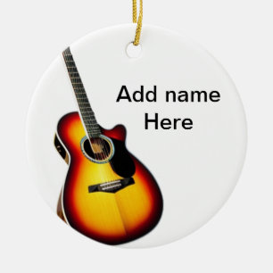Add you name text brown acoustic guitar editable t ceramic tree decoration