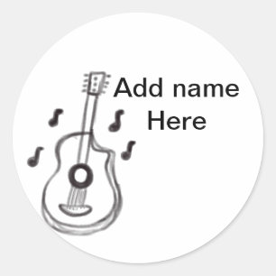 Add you name text brown acoustic guitar editable t classic round sticker