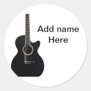 Add you name text brown acoustic guitar editable t classic round sticker