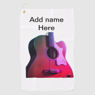 Add you name text brown acoustic guitar editable t golf towel