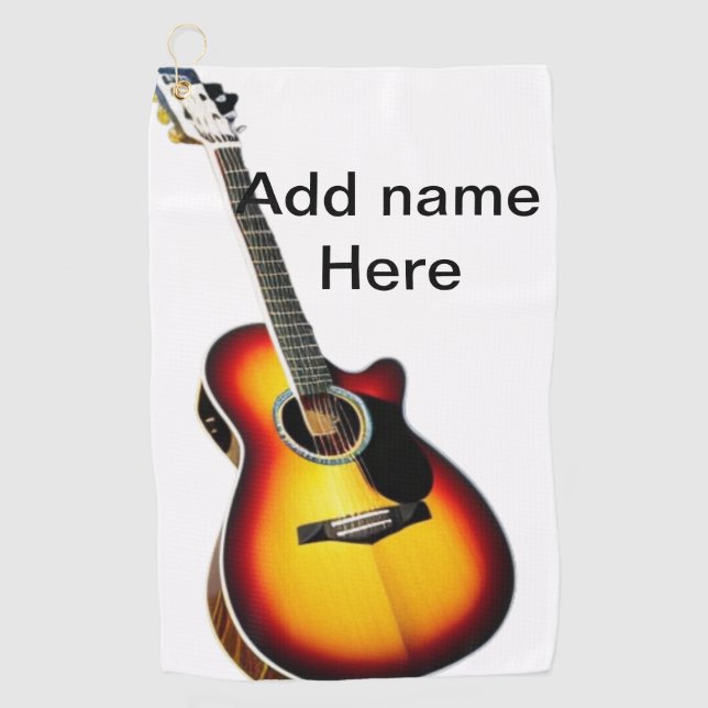 Add you name text brown acoustic guitar editable t golf towel (Front)