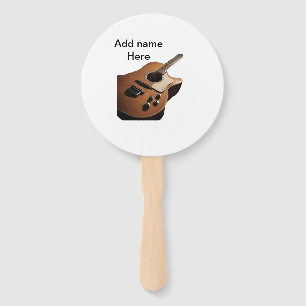 Add you name text brown acoustic guitar editable t hand fan