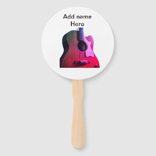 Add you name text brown acoustic guitar editable t hand fan