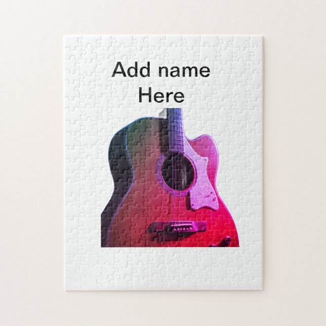 Add you name text brown acoustic guitar editable t jigsaw puzzle (Vertical)