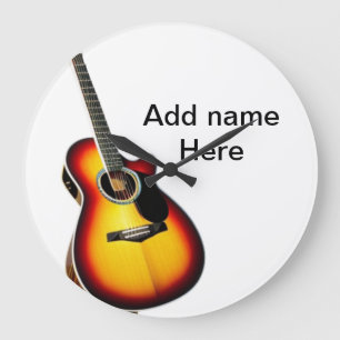 Add you name text brown acoustic guitar editable t large clock