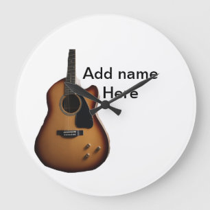 Add you name text brown acoustic guitar editable t large clock