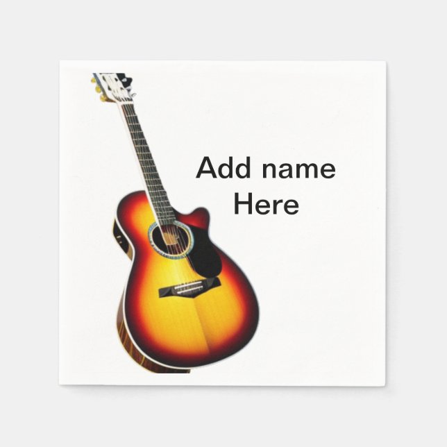 Add you name text brown acoustic guitar editable t napkin (Front)
