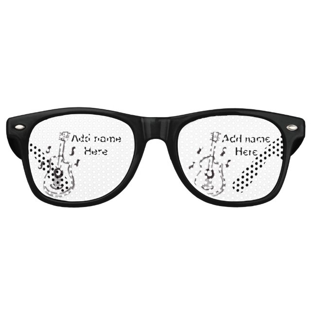 Add you name text brown acoustic guitar editable t retro sunglasses (Front)
