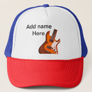 Add you name text brown acoustic guitar editable t trucker hat