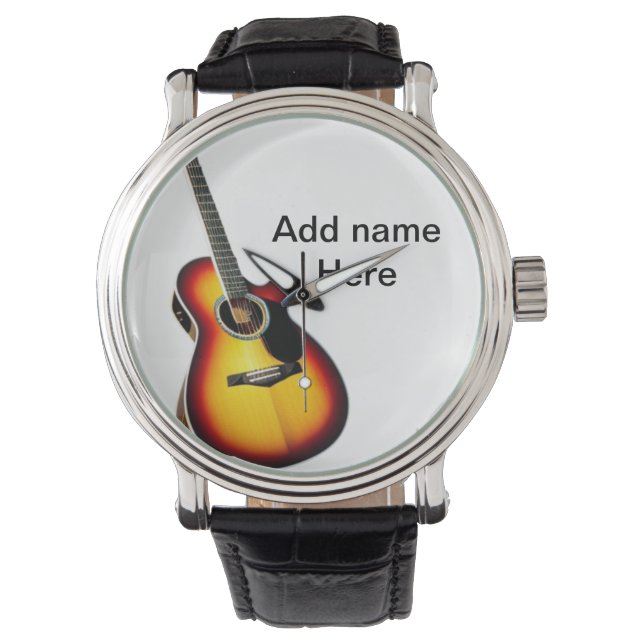 Add you name text brown acoustic guitar editable t watch (Front)