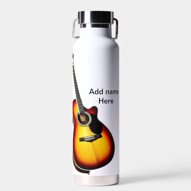 Add you name text brown acoustic guitar editable t water bottle (Front)