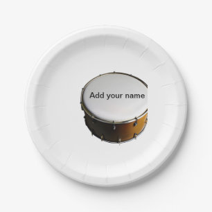 Add you name text brown black drum beats stick paper plate