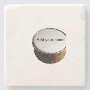 Add you name text brown black drum beats stick stone coaster