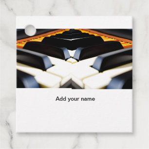 Add you name text brown black piano keys favour tags