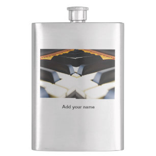 Add you name text brown black piano keys hip flask
