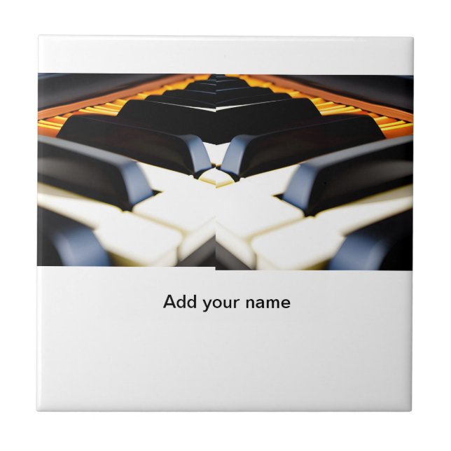 Add you name text brown black piano keys tile (Front)