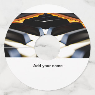 Add you name text brown black piano keys wine glass tag