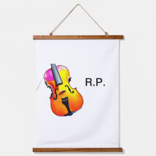 Add you name text brown violin music lover hanging tapestry