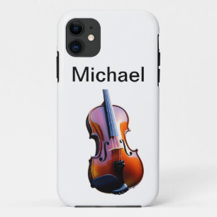 Add you name text brown violin music lover throw p Case-Mate iPhone case