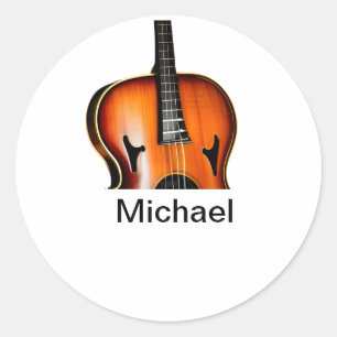 Add you name text brown violin music lover throw p classic round sticker