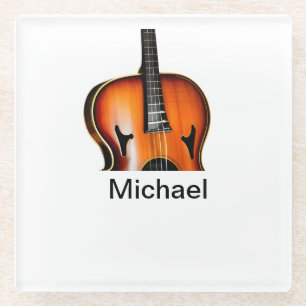 Add you name text brown violin music lover throw p glass coaster