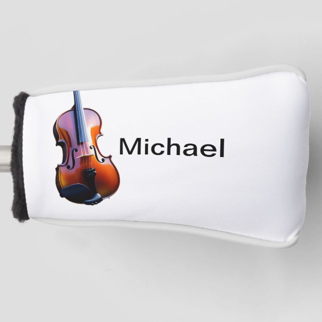 Add you name text brown violin music lover throw p golf head cover (Front)