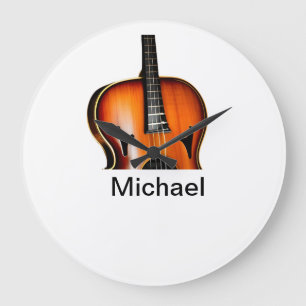 Add you name text brown violin music lover throw p large clock