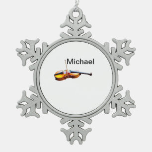 Add you name text brown violin music lover throw p snowflake pewter christmas ornament