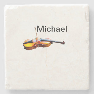 Add you name text brown violin music lover throw p stone coaster