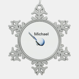 Add you name text golf ball club sports equipment snowflake pewter christmas ornament