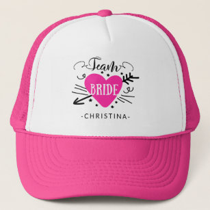 Add Your Bridesmaid Name Pink Heart Team Bride Trucker Hat