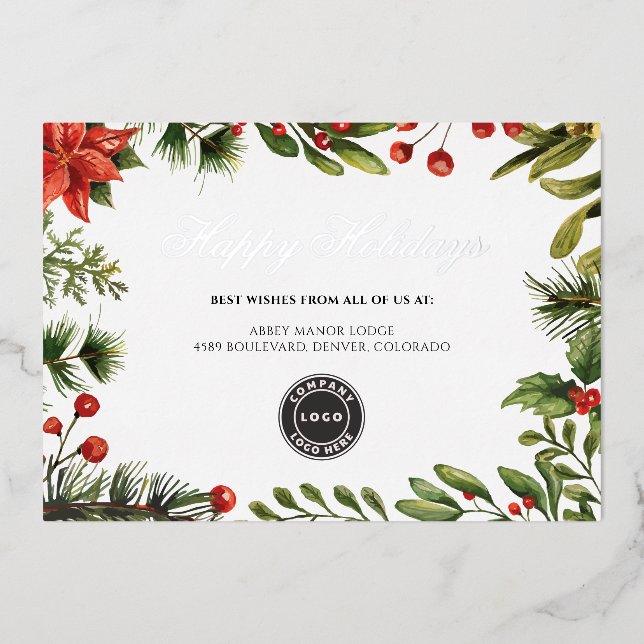 Add Your Business Logo Christmas Mistletoe Silver (Front)
