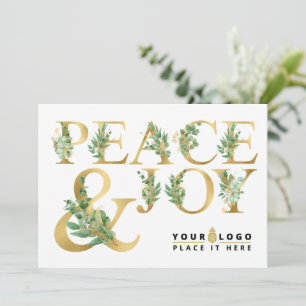 Add Your Business Logo Elegant Gold Peace & Joy Holiday Card